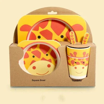 Children's Eco-Friendly Bamboo Fiber Dish Set with Cartoon Designs
