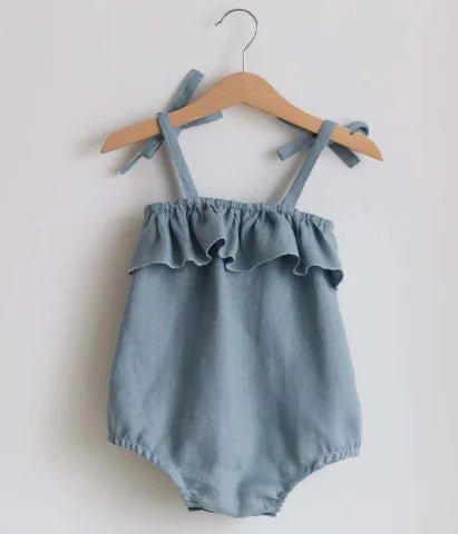 Ruffle-Trimmed Solid Colour Summer Romper