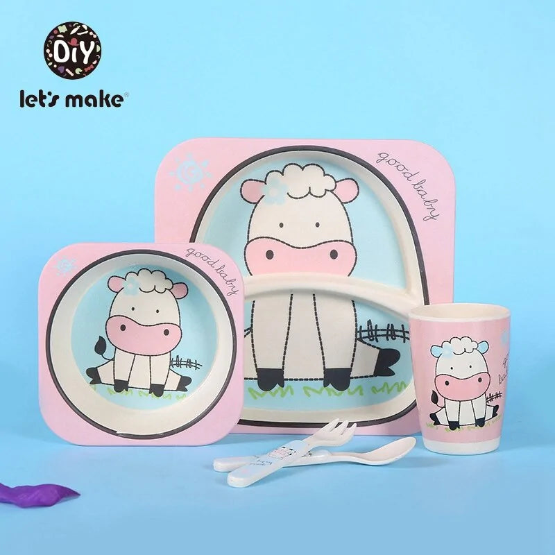Children's Eco-Friendly Bamboo Fiber Dish Set with Cartoon Designs