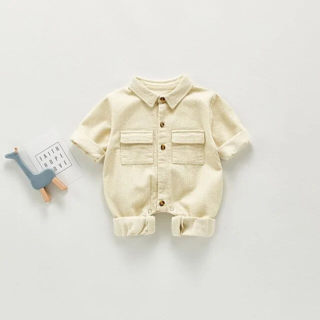 Autumn Baby Jumpsuit with Turn-Down Collar
