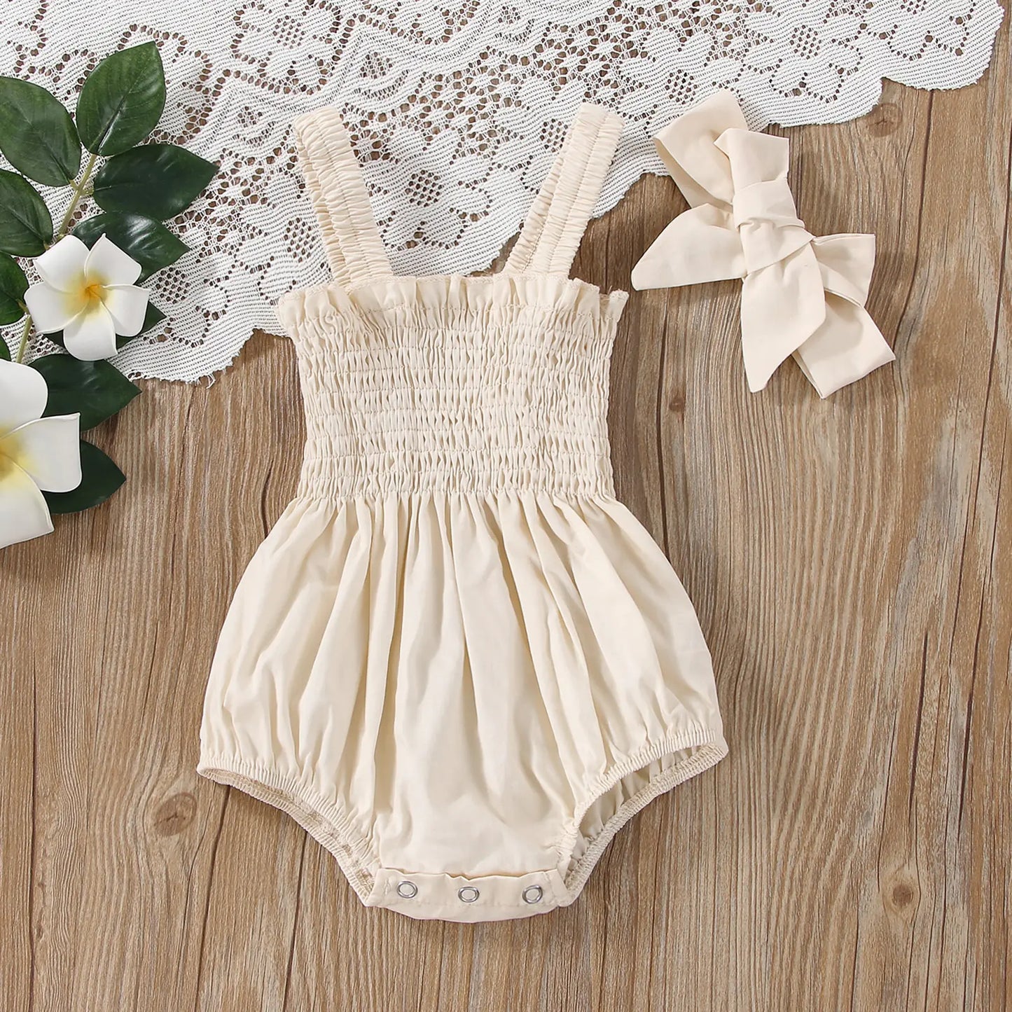 Sweet Summer Jumpsuit and Bow Set for Girls