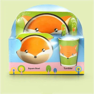Children's Eco-Friendly Bamboo Fiber Dish Set with Cartoon Designs