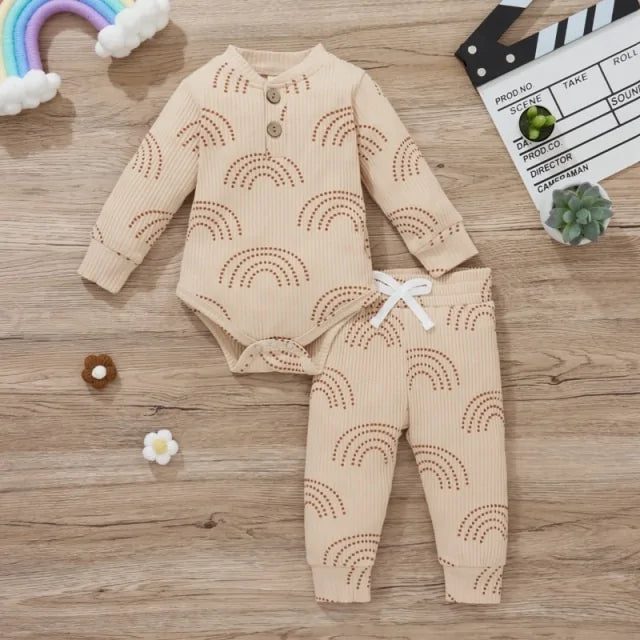 Cozy Cotton Baby Bodysuit & Elastic Pants Set for Boys