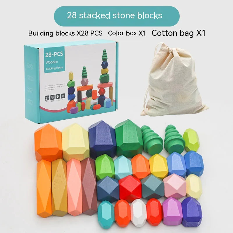 Wooden Rainbow Stones Building Blocks – Montessori Educational Toy for Kids