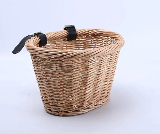 Kids' Handwoven Oval Wicker Bicycle Basket – Durable Natural Willow Design