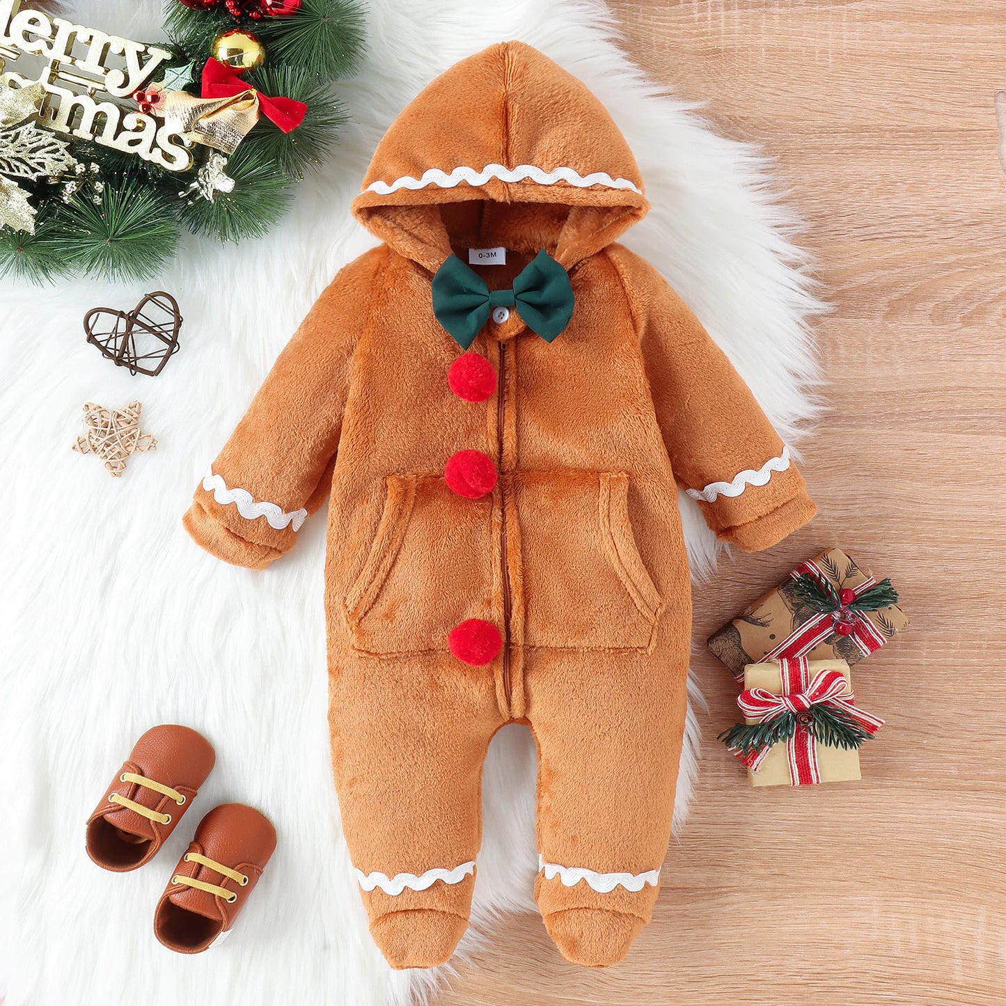 Christmas Baby Gingerbread Romper with Hat