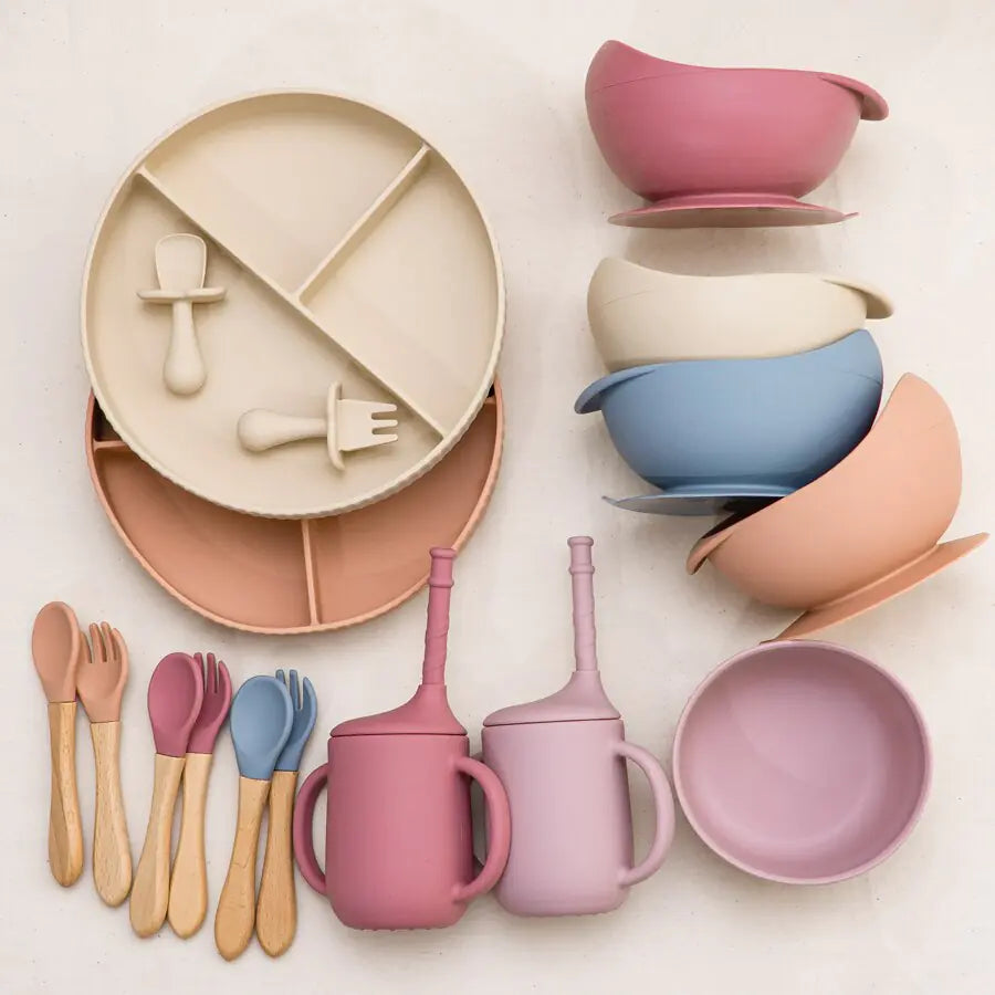 Baby Weaning Silicone Plate Bowl Set with Utensils and Cup