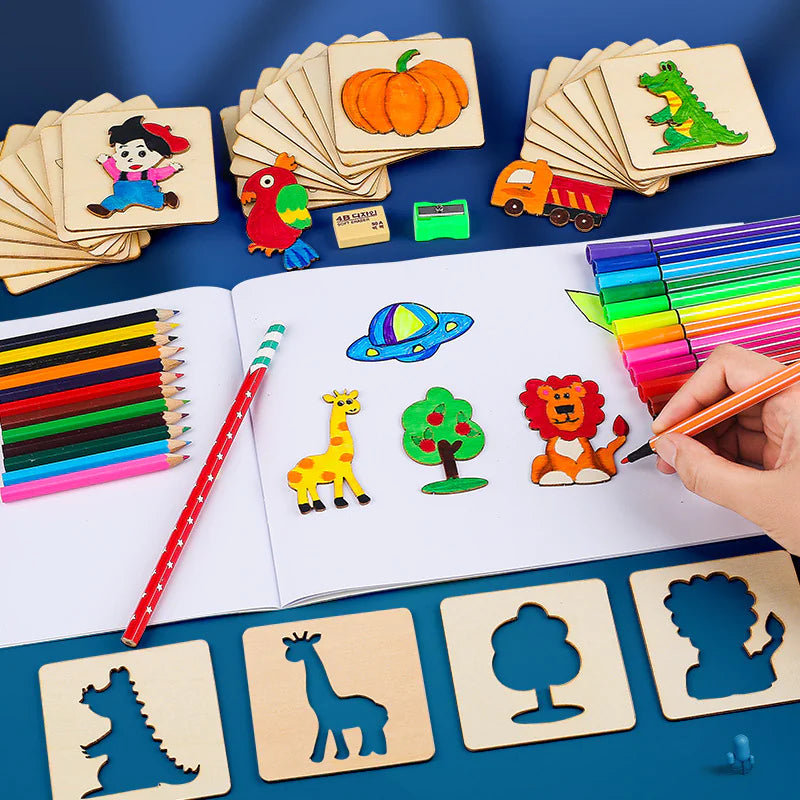 Wooden Drawing Template Set – 20-Piece Creative Art Kit for Kids