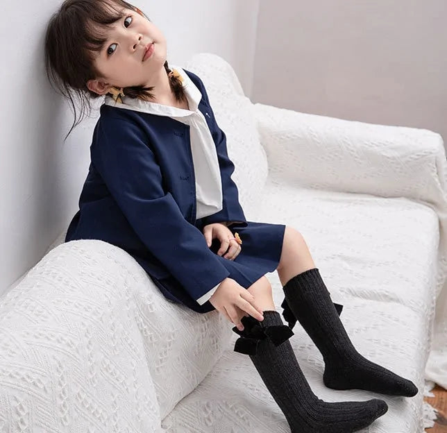Girls' Cotton and Spandex Solid Socks - Velvet Bow