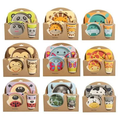 Children's Eco-Friendly Bamboo Fiber Dish Set with Cartoon Designs