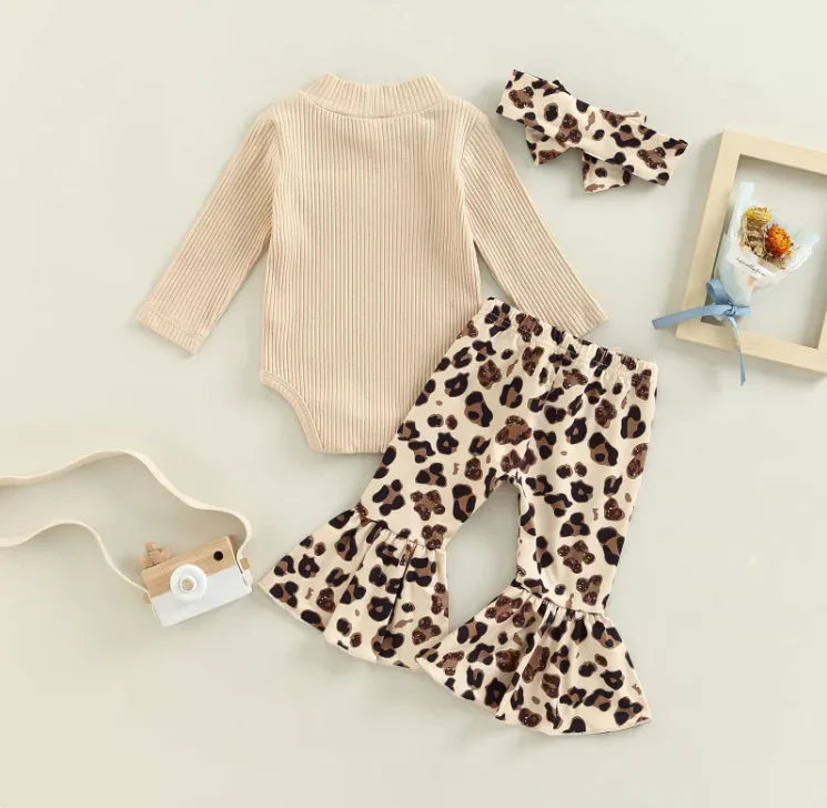 Girls' Cotton Blend Long Sleeve Outfit with Semi-High Collar