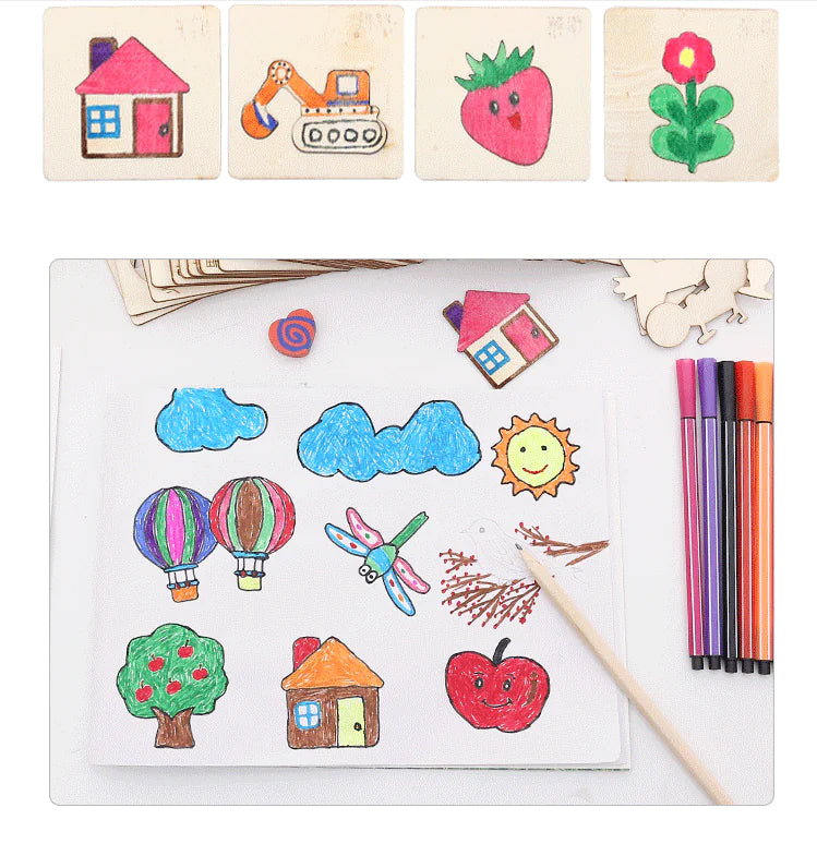 Wooden Drawing Template Set – 20-Piece Creative Art Kit for Kids