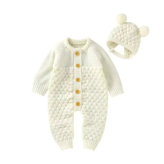 Knitted Baby Romper Set – Hat, Mittens & Booties