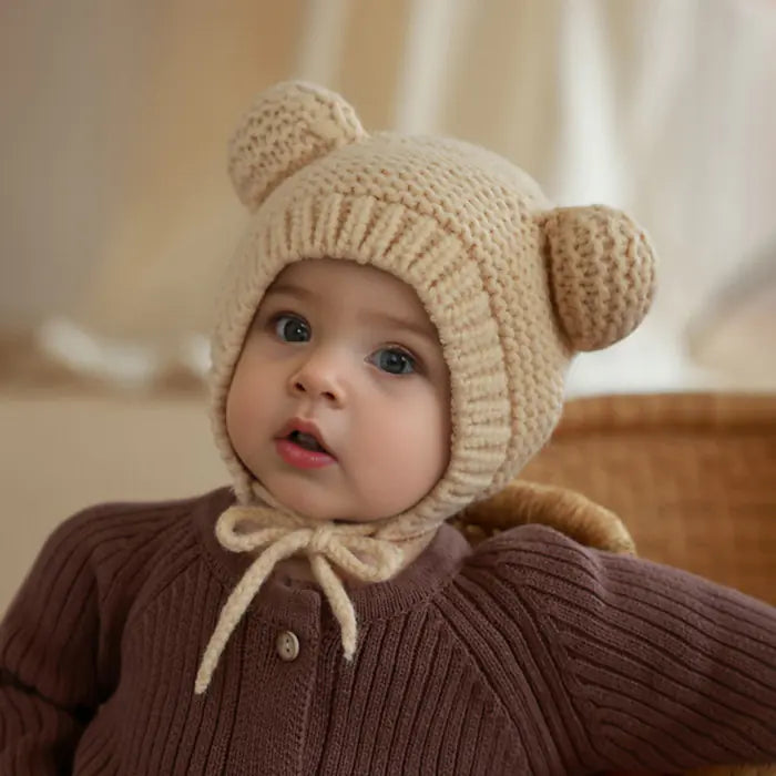Knitted Winter Baby Beanie with Cute Bear Ears – Cozy and Adorable Hat for Baby Boys and Girls