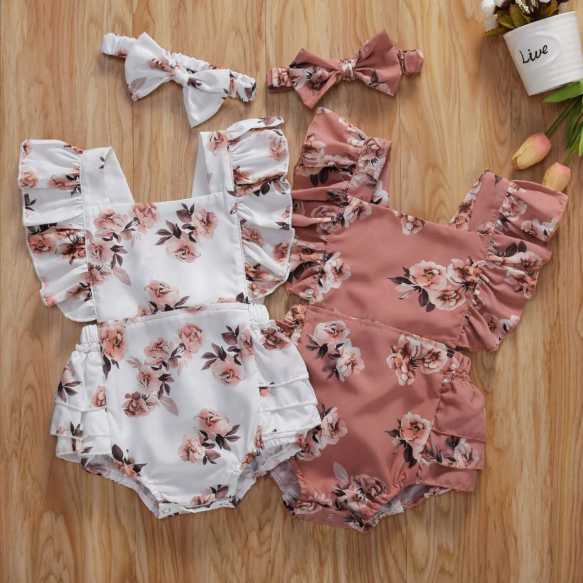 Soft Cotton Baby Romper & Headband Set