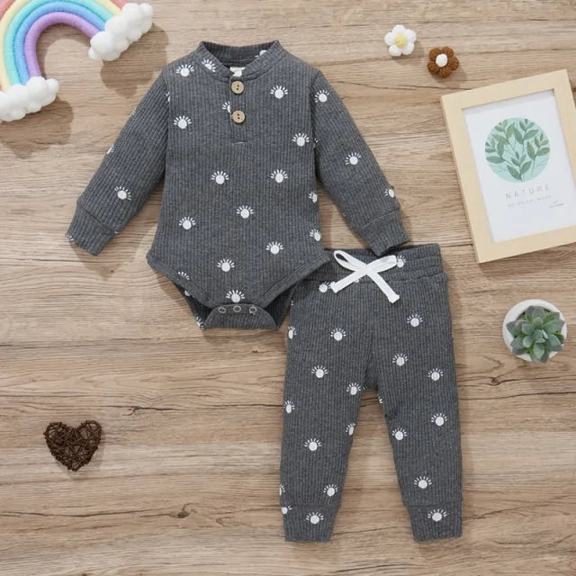 Cozy Cotton Baby Bodysuit & Elastic Pants Set for Boys