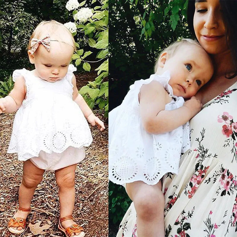 Adorable White Cotton Romper with Detail for Baby Girl