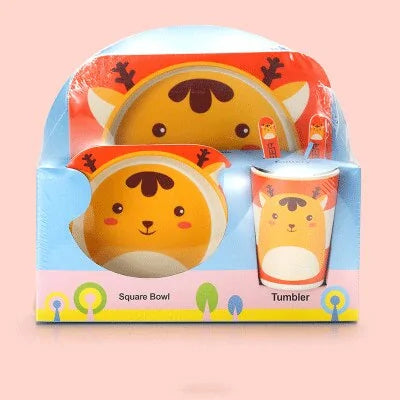 Children's Eco-Friendly Bamboo Fiber Dish Set with Cartoon Designs
