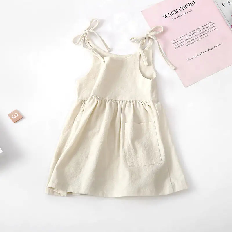Minimalist Solid Color Cotton Dress for Girls