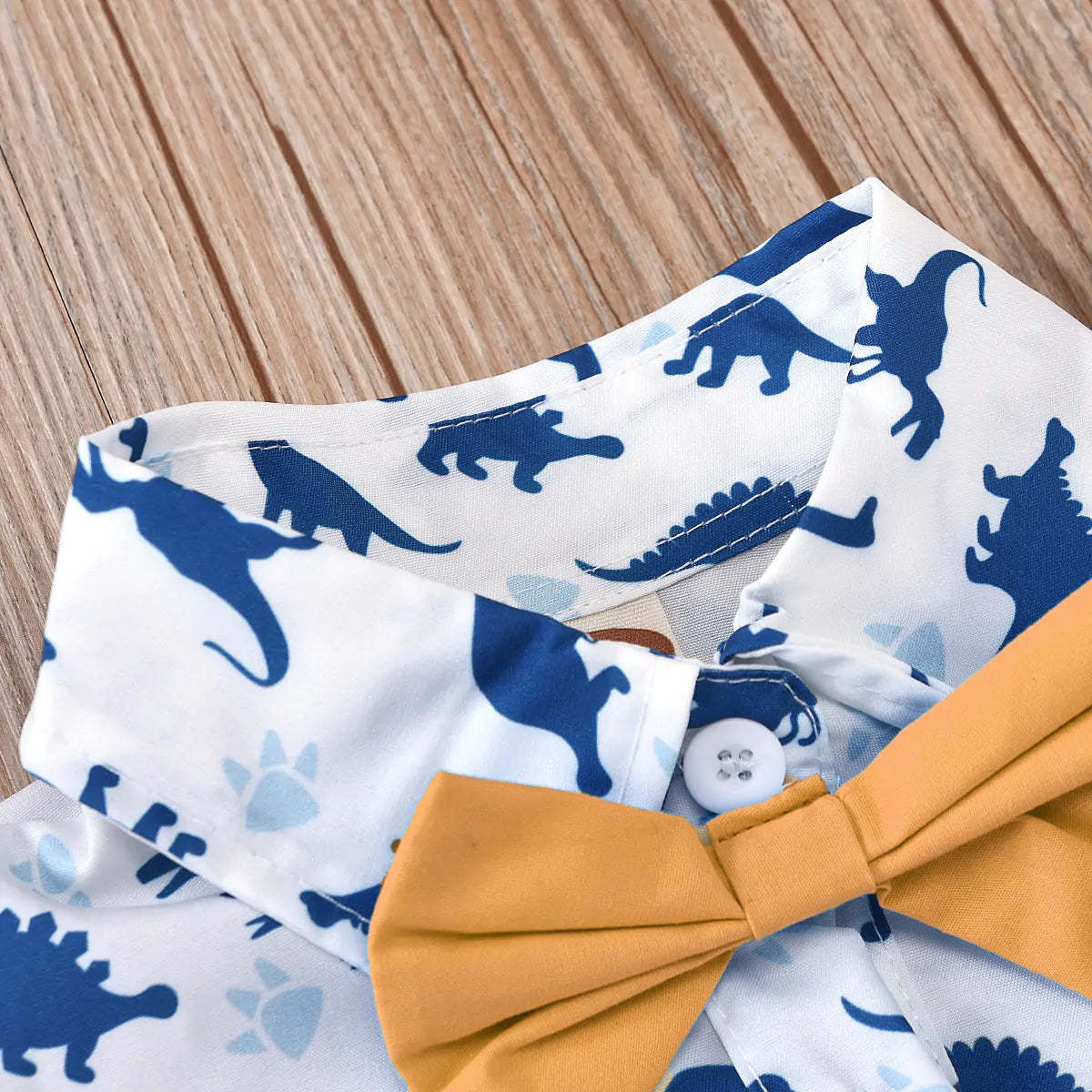 Dino Print Baby Boy Outfit Set – Jumpsuit & Suspender Shorts