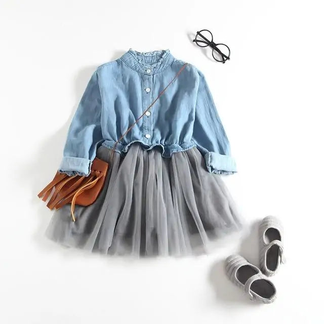 Long-Sleeve Denim Tutu Dress for Girls