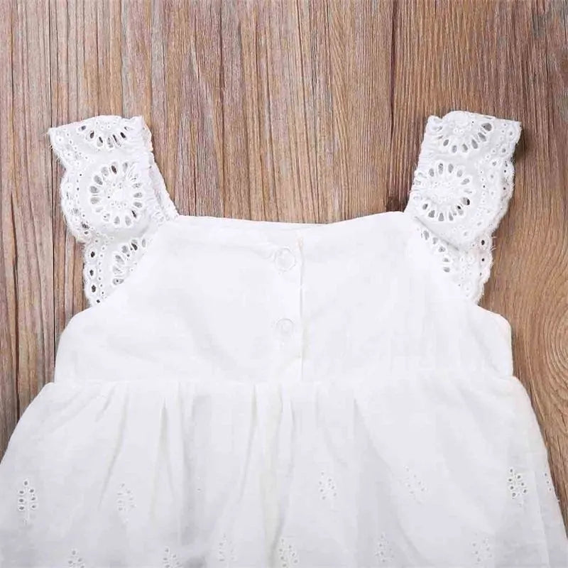 Adorable White Cotton Romper with Detail for Baby Girl
