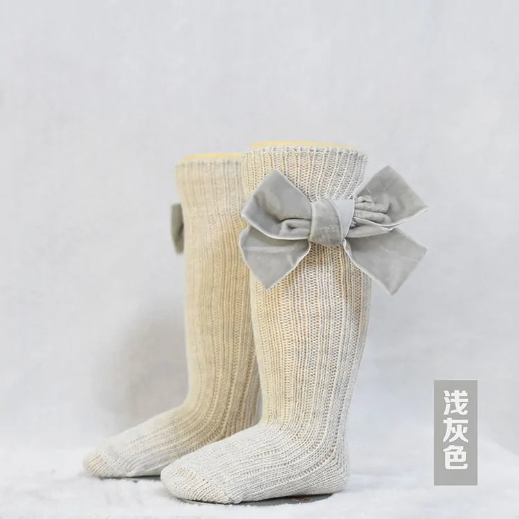 Girls' Cotton and Spandex Solid Socks - Velvet Bow
