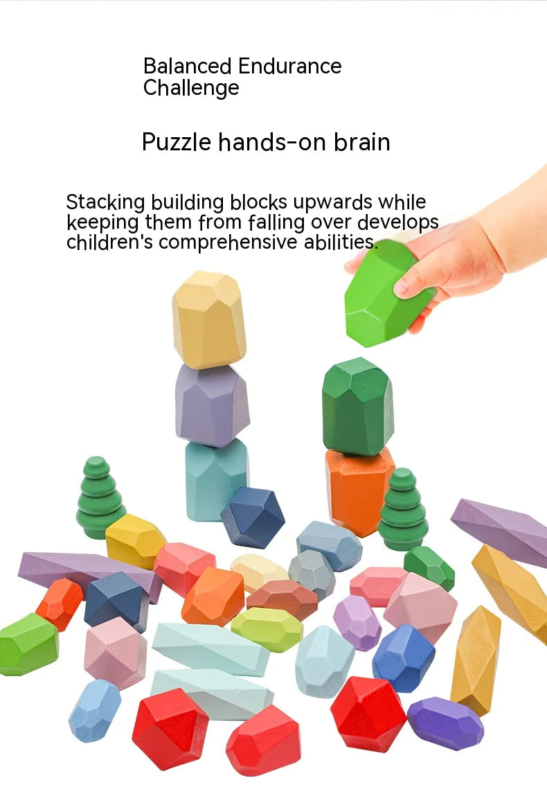 Wooden Rainbow Stones Building Blocks – Montessori Educational Toy for Kids