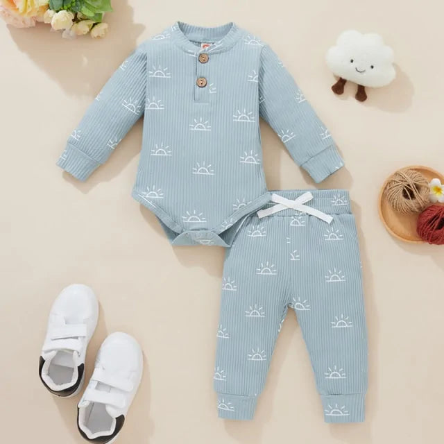 Cozy Cotton Baby Bodysuit & Elastic Pants Set for Boys