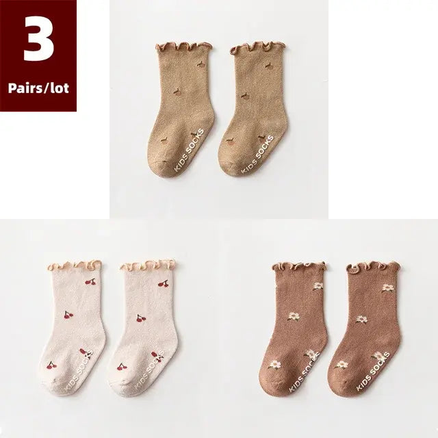 Set of 3 Pairs of Anti-Slip Children's Socks – Soft Cotton, Comfortable & Safe for Boys and Girls