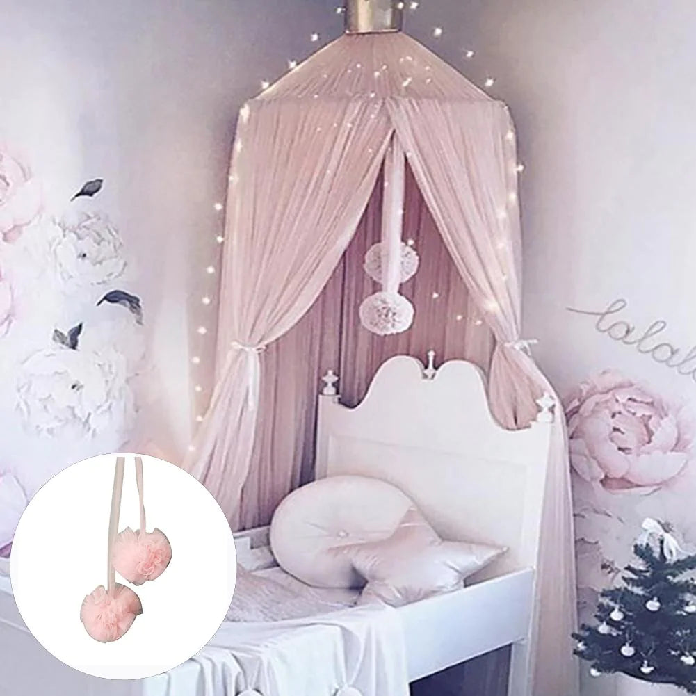 Decorative Mosquito Net with Fur Balls for Kids' Rooms