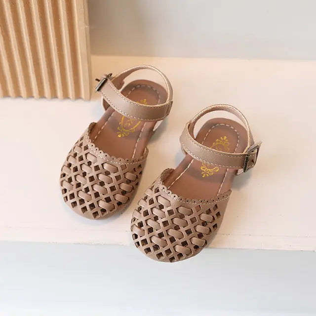 Little Girl Soft PU Leather Sliders with Chic Detailing