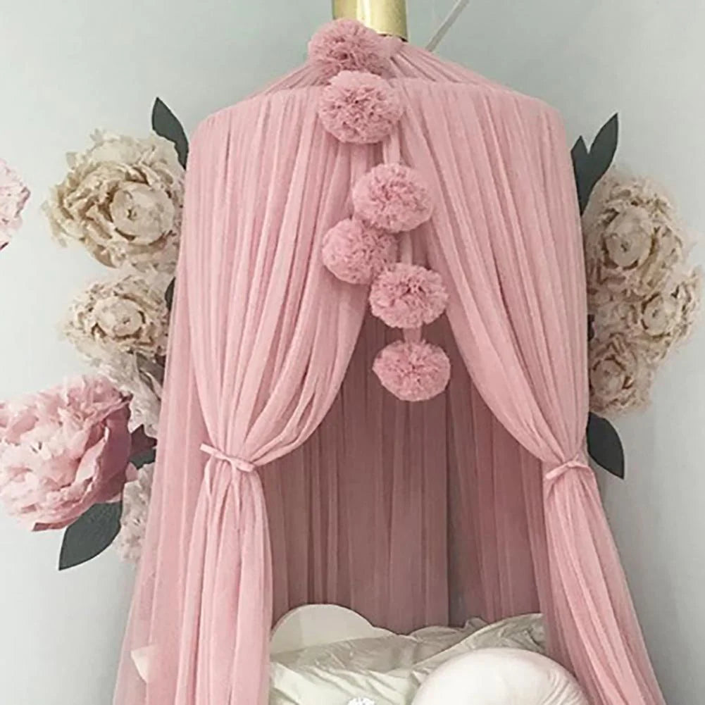 Decorative Mosquito Net with Fur Balls for Kids' Rooms