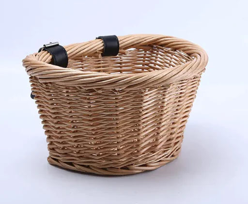 Kids' Handwoven Oval Wicker Bicycle Basket – Durable Natural Willow Design