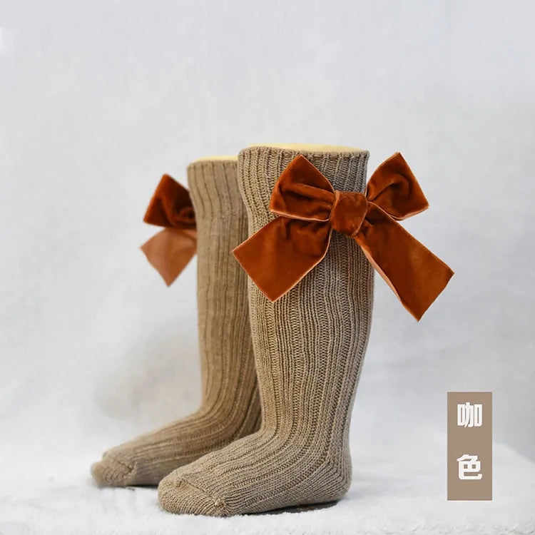 Girls' Cotton and Spandex Solid Socks - Velvet Bow
