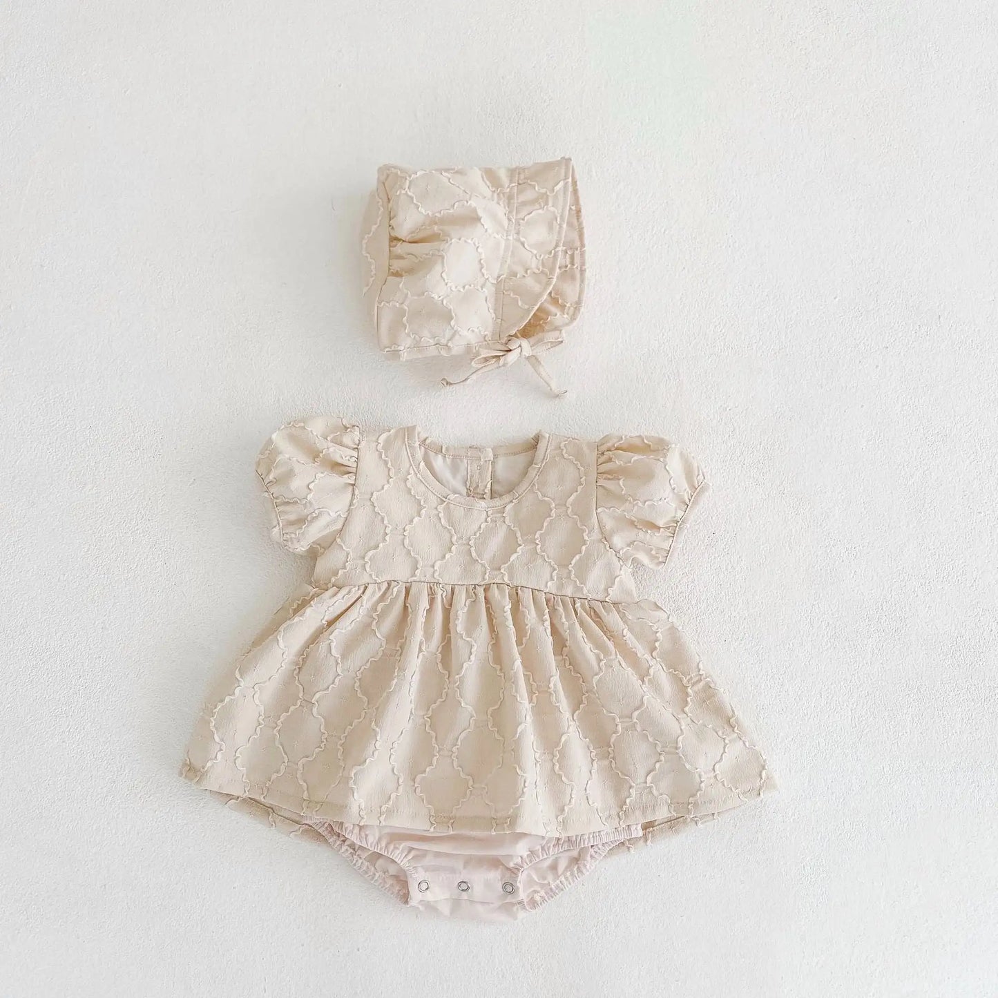 Royal Elegance Jacquard Bubble Short Sleeve Romper