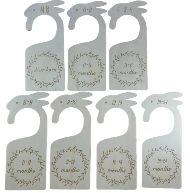 Elegant Wooden Baby Closet Dividers – 7-Piece Set with Carved Floral & Landscape Designs