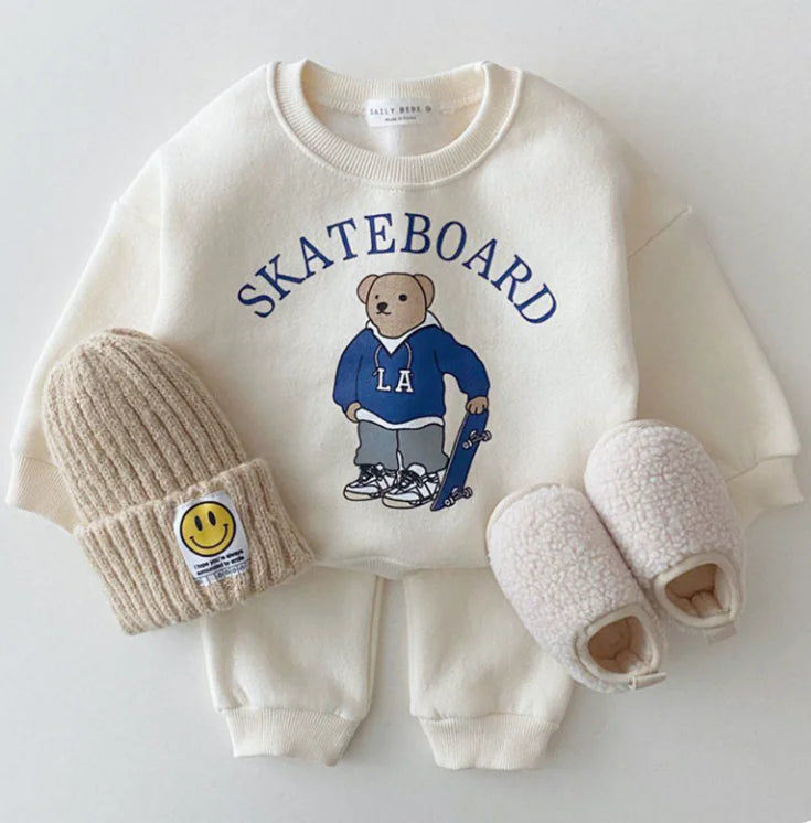 Casual Baby Bear Graphic Cotton Tracksuit Set for Boys