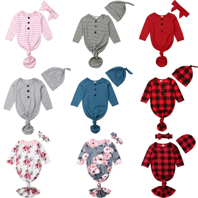 Newborn Baby Sleeper Nightgown with Matching Hat