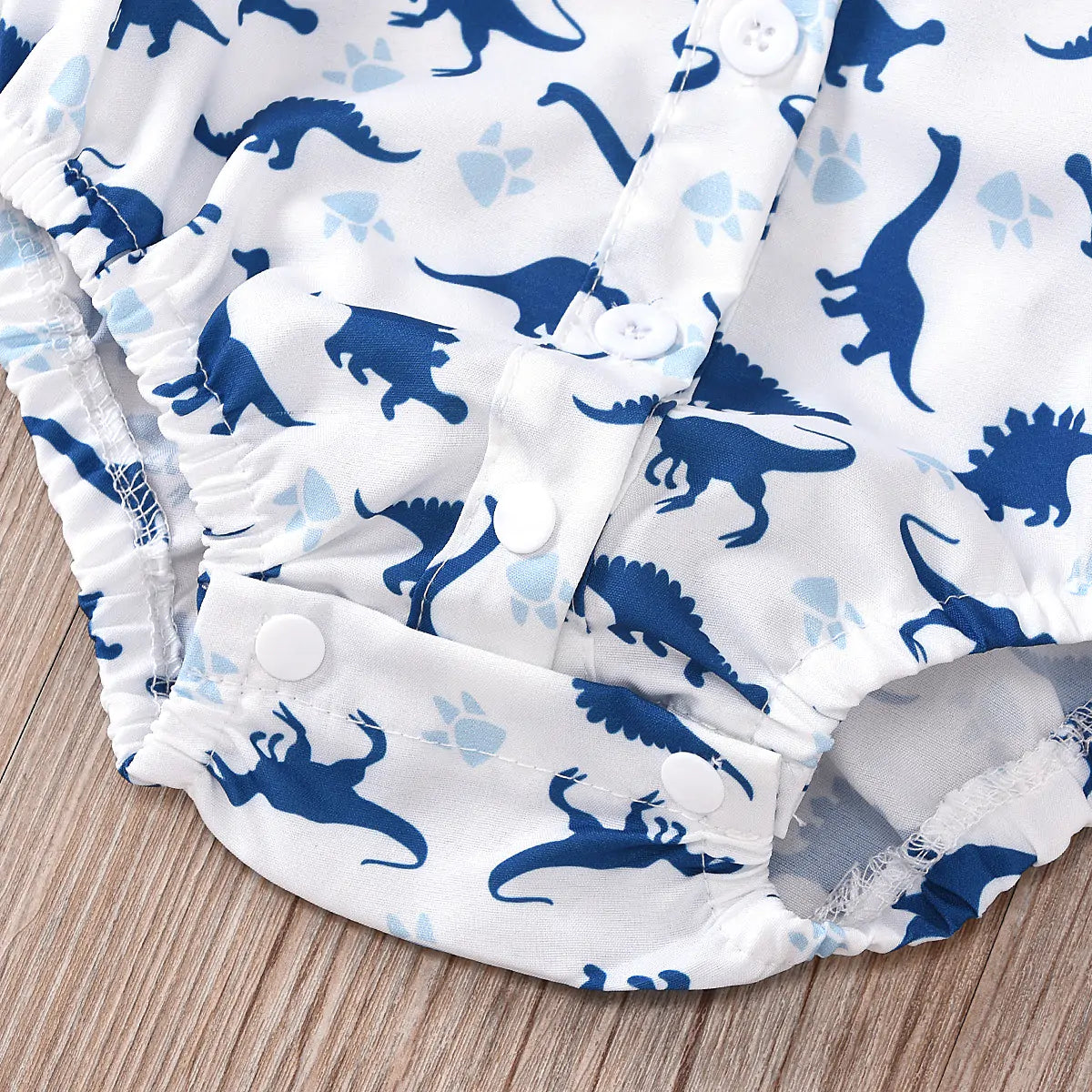 Dino Print Baby Boy Outfit Set – Jumpsuit & Suspender Shorts