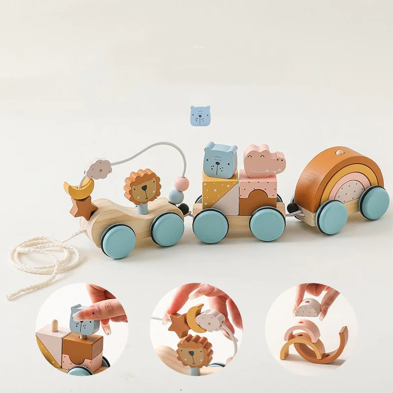 Wooden Building Block Train Toy