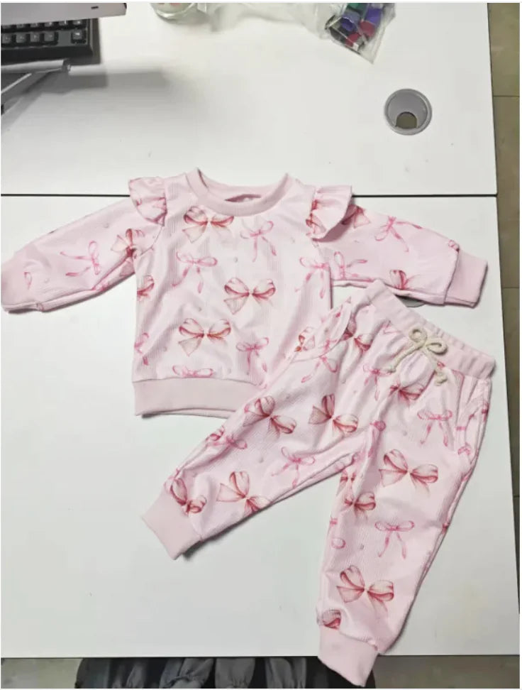 Cotton Baby Bow Print Sweater and Pants Set