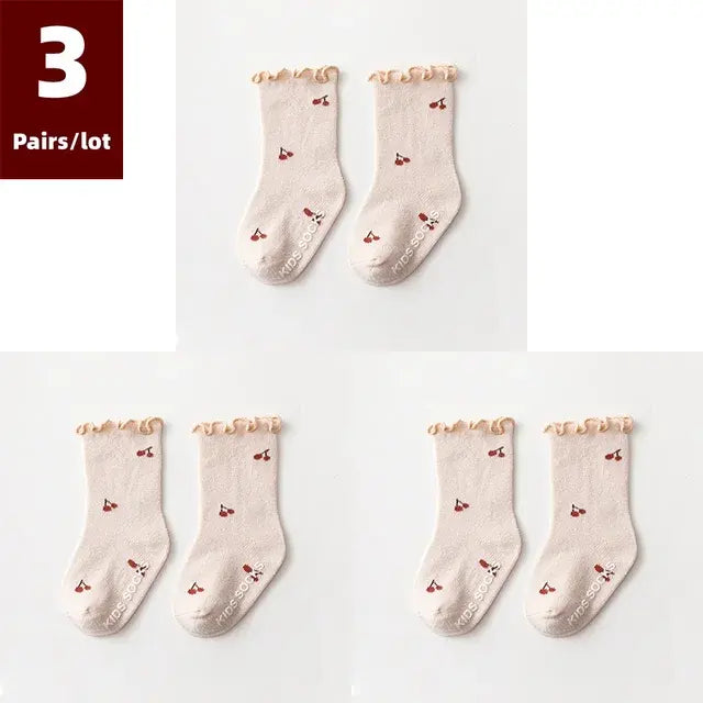 Set of 3 Pairs of Anti-Slip Children's Socks – Soft Cotton, Comfortable & Safe for Boys and Girls