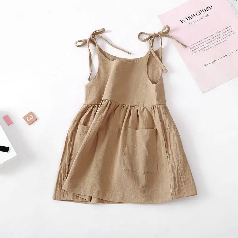 Minimalist Solid Color Cotton Dress for Girls