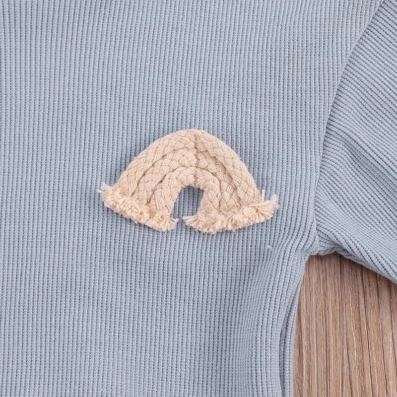 Newborn Baby Clothes Set with Rainbow Embroidery Top and Drawstring Pants