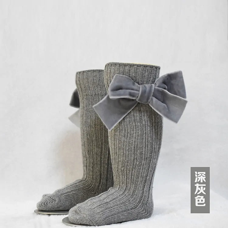 Girls' Cotton and Spandex Solid Socks - Velvet Bow