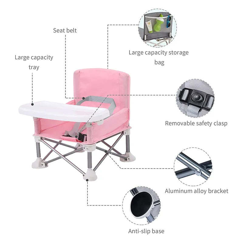 Compact Folding Baby Seat with Tray & Carrying Bag - Portable & Easy to Clean