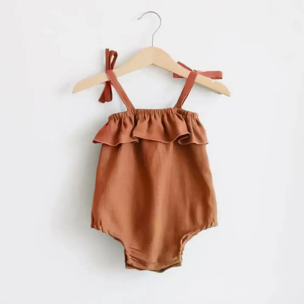 Ruffle-Trimmed Solid Colour Summer Romper