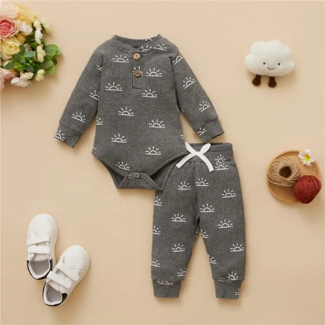 Cozy Cotton Baby Bodysuit & Elastic Pants Set for Boys