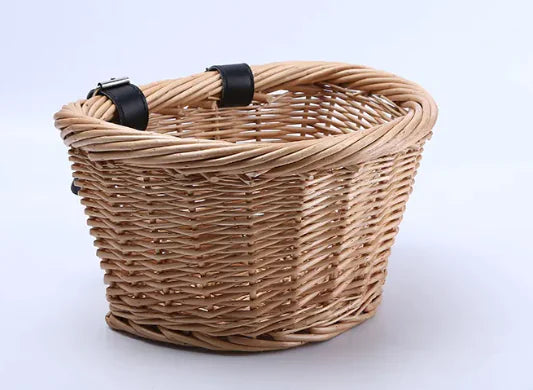 Kids' Handwoven Oval Wicker Bicycle Basket – Durable Natural Willow Design